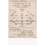 ARSENAL Single sheet home programme for the London Combination match v Cardiff City 1/5/1929,