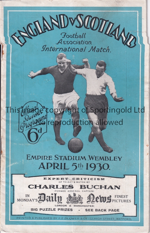 ENGLAND V SCOTLAND 1930 Programme for the International at Wembley, very slightly creased and very