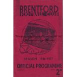 BRENTFORD V CHARLTON ATHLETIC 1937 Programme for the Friendly at Brentford 20/2/1937. The red