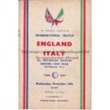 ENGLAND Home programme for the match v Italy played at Tottenham 30/11/1949. Rusty staples. No