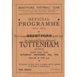 TOTTENHAM HOTSPUR Programme for the away FL South match v Brentford 10/11/1945, very slightly