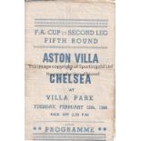 ASTON VILLA V CHELSEA 1946 FA CUP Pirate programme issued by Ross the FA Cup tie at Villa Park 12/