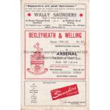 ARSENAL Programme for the away Metropolitan League match v. Bexleyheath & Welling 26/12/1961, team