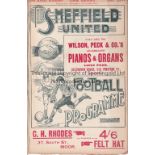 SHEFFIELD UNITED Home programme v Liverpool 29/12/1897. Ex Bound Volume. Hard outer cover. Soft page
