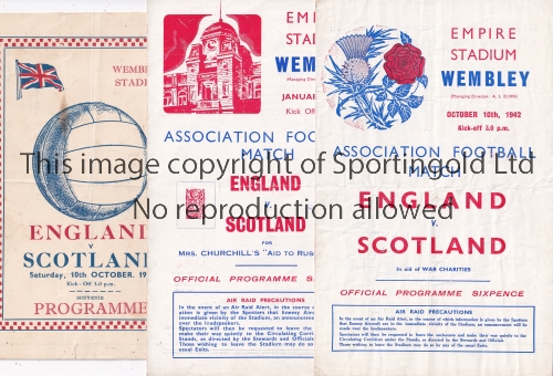 ENGLAND V SCOTLAND 1942 Three programmes for the Internationals at Wembley 171/1942, very slight