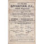 LIVERPOOL Single sheet home programme v Man. City 25/3/1944 FL War Cup, very slightly creased.