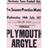 DORCHESTER TOWN V PLYMOUTH ARGYLE 1978 Scarce single sheet programme and match poster for the Pre-