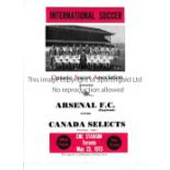 ARSENAL Programme for the away Friendly v. Canada Selects in Toronto 23/5/1973, team numbers entered