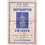 SOUTHAMPTON V SWINDON TOWN 1948 FA CUP Pirate programme issued by Ross for the Cup tie at