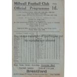 MILLWALL Home programme v Tottenham 8/12/1945. Slightly creased with small paper replacement at