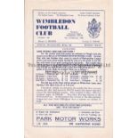 TOTTENHAM HOTSPUR Programme for the away Metropolitan League Cup Final 1st Leg v Wimbledon 7/4/