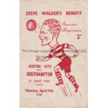 EXETER CITY Home programme v Southampton 4/4/1949. Steve Walkers Benefit match. Slight wear along