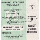 1966 WORLD CUP ENGLAND Ticket for the 3/4 Play-off match at Wembley 28/7/1966, Portugal v USSR.
