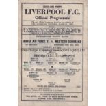 AT LIVERPOOL : RAF XI V WESTERN COMMAND 1944 Single sheet programme for the Charity Match 20/5/1944,