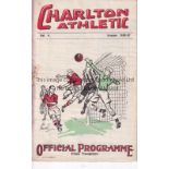 CHARLTON Home programme v Chelsea 29/3/1937. Rusty staples. Red dye down most of spine. No