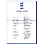 ENGLAND CRICKET AUTOGRAPHS 2001 Official ECB sheet signed by all 15 members of the Test squad to