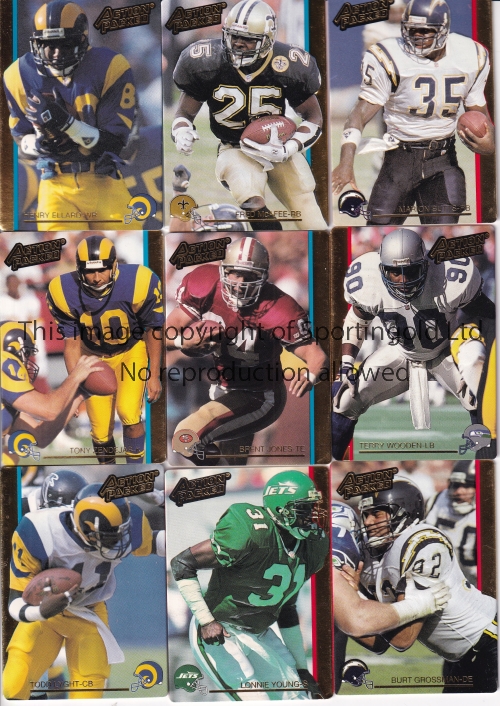 AMERICAN FOOTBALL / USA TRADE CARDS Over 220 Hi-Pro MKTG. Inc. embossed Action Packed 1992 NFL