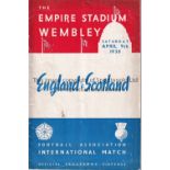 ENGLAND V SCOTLAND 1938 Programme for the International at Wembley, slightly rusty staples.