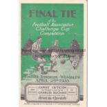 1933 FA CUP FINAL Programme for Everton v Manchester City. Replacement outer cover with the inside