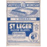 ARSENAL Programme for the away League match v Sheffield Wednesday 22/9/1934. Generally good