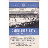 WEST HAM UNITED Programme for the away Metropolitan League Cup tie v Cambridge City 20/2/1965. Good