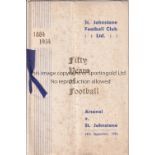 ARSENAL Away programme v St Johnstone 24/9/1934, white VIP issue with blue ribbon through the issue.