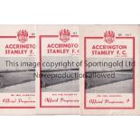 ACCRINGTON STANLEY 1961/2 / ORIGINAL CLUB LAST LEAGUE SEASON Fourteen home programmes. 14 out of the