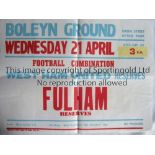 WEST HAM UNITED RES. V FULHAM RES 1976 A 20" X 15" official match poster for the Football