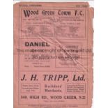 WOOD GREEN / HITCHIN Four Page programme Wood Green Town v Hitchin Town Spartan League 7/1/1933.