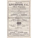 LIVERPOOL Single sheet home programme v. Everton Lancashire Senior Cup 26/9/1945, very slightly