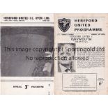 HEREFORD UNITED V WEYMOUTH Two programmes for matches at Hereford, 11/4/1953 Southern League and
