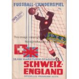 SWITZERLAND V ENGLAND 1952 Away programme v Switzerland in Zurich 28/5/1952. Some minor paper