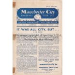 MAN CITY Home programme Reserves v Manchester United Reserves 3/2/1951. Strips of tape on spine.