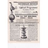 1952 FA CUP SEMI-FINAL AT TOTTENHAM Programme and single sheet insert for the Semi-Final, Arsenal