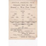 ARSENAL V WEST HAM UNITED 1930 Single sheet programme for the London Professional Mid-Week League