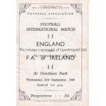 ENGLAND V REPUBLIC OF IRELAND 1949 Programme for England's first home defeat by a non-British team v