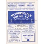 TOTTENHAM HOTSPUR Programme for the away Metropolitan League v. Metropolitan Police 26/3/1966,