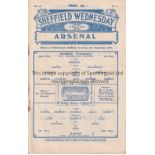 ARSENAL Away programme v Sheffield Wednesday 2/9/1933. Not Ex Bound Volume. Score, scorers inserted.