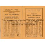 HULL CITY Two single sheet home programmes for Midland League matches v. Wisbech Town 5/12/1953