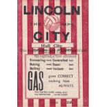 LINCOLN CITY Home programme v Hull 23/8/1947. Generally good