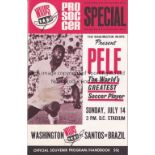 PELE / SANTOS Programme for Washington Wasps v Santos 14/7/1968 in USA with Pele picture on the