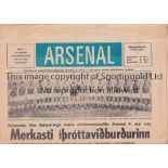 ARSENAL Newspaper programme for the away Friendly v. Iceland Select 4/5/1969. Good