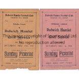 DULWICH HAMLET V CIVIL SERVICE Two programmes for Isthmian League matches at Dulwich 1927/8 with