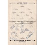 1959 FA CUP FINAL / NOTTINGHAM FOREST SIGNATURES Line-up page of the programme v. Luton Town