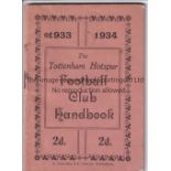 TOTTENHAM HOTSPUR Official handbook for season 1933/4. Generally good
