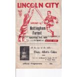 LINCOLN CITY Home programme v Nottingham Forest 16/10/1948. Folds and small repair to staple
