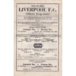 LIVERPOOL Single sheet home programme v. Burnley Reserves Central League 26/12/1945, very slightly