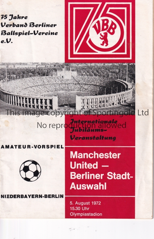 MAN UNITED Away programme v Berlin Select XI Friendly match 5/8/1972. No writing. Fair to