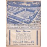 EVERTON RES. V SHEFFIELD UNITED RES. 1938 Programme for the Central League match at Everton 29/10/