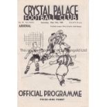 ARSENAL Away programme v Crystal Palace 11/5/1940. Football League War Cup. Score and team changes